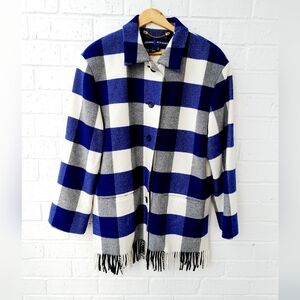 Escada Sport Check Pea Coat Plaid Fringe Jacket Coat Sz: EU40/US 8-10